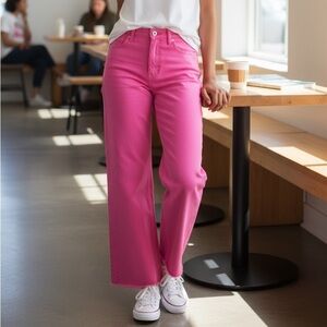 Judy Blue High Waisted Garment Dyed Hot Pink Straight Jeans
